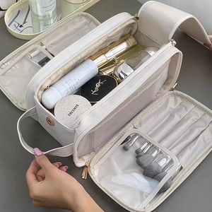 Toilettas voor dames - 28,5 x 16 x 15,5 cm grote cosmetische tas met handvat - dubbele ritssluiting cosmetische tas - multifunctionele waterdichte toilettas