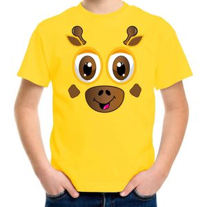 Bellatio Decorations dieren verkleed t-shirt kinderen - giraf gezicht - carnavalskleding - geel 140/152