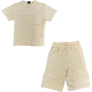 La Pèra Kinder Tweedelig Setje - T-shirt & Korte broek - Unisex - Beige - 128