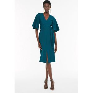 Trendyol Vrouwen Zakdoek mouw V-hals lichaamskegel Groene geweven jurk met eendenkop en riem TOFAW19BB0167