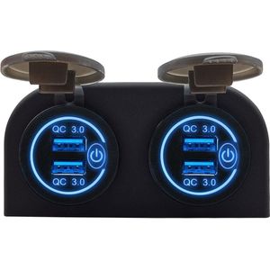 ProRide 12V USB Stopcontact 4 Poorten met Schakelaar - Tweevoudig Opbouw - QC3.0 - PUSB1QC-B - USB Autolader, Boot en Camper - Blauw