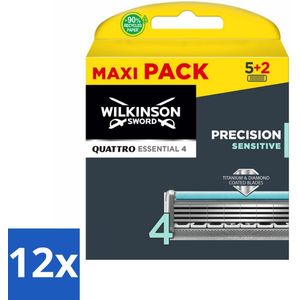 Wilkinson Sword - Navulmesjes - Quattro Essential Sensitive - Zacht - 7 mesjes - Voordeelverpakking - 12 stuks