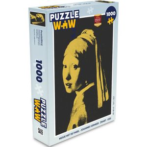 Puzzel Meisje met de parel - Johannes Vermeer - Zwart - Geel - Legpuzzel - Puzzel 1000 stukjes volwassenen