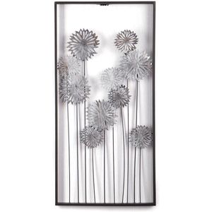 DESIGN DELIGHTS WANDDECORATIE Pure Flowerss-sMetaal, 62 cm, zilver / bruins-sMuurdecoratie bloemen, muurschildering