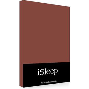 iSleep Satijn-Katoen Hoeslaken - Tweepersoons - 160x200+40 cm - Terra