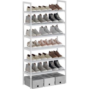 6-laags witte verstelbare schoenenrekken, schoenenopslag, hoge schoenenrek, organisator, plankhouder, standaard voor 18 paar schoenen, 56 x 30 x 110 cm, extra robuuste constructie