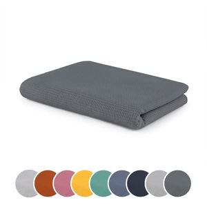 sleepling 150 x 200 cm plaid met wafelstructuur | sofa- of woondeken | huidvriendelijke knuffel deken | temperatuurregulerend | van 100% katoen | wasbaar op 30 graden | donkergrijs