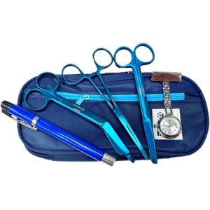 Verpleegkundige set compleet - Blue Edition - met Verpleegster Horloge, Scharen, Kocher, Penlight in Etui