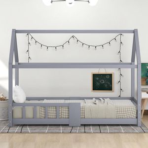 KOMHTOM Kinderbed Bed 90x200 cm Kajuitbed Campingbed Valbescherming grenenhout Grijs