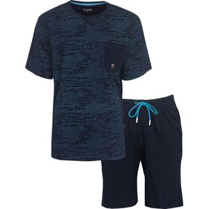 MEQ Heren Shortama - Pyjama Set - Korte mouwen - 100% Katoen - Blauw - Maat XL
