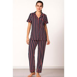 Dames 2- Delige -Pyjama- Luxe Pyjamaset- Nachtkleding- Homewear -Katoen- Cadeauset voor Vrouwen- Zomer- Gestreept Maat S