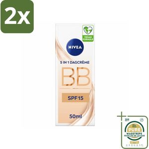 NIVEA - Essentials BB Crème Light - BB Crème - SPF 15 - Hydrateert & Camoufleert - 50 ml - Voordeelverpakking - 2 stuks - Lichte huid - Hydraterende crème