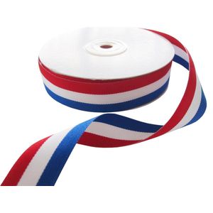Medaille Lint | Weefband 22mm (2,2cm) | Rood Wit Blauw | Nederlandse Vlag | Koningsdag | Cadeau Lint | Luxe Dubbelzijdige Kwaliteit | Rol van 22,85 Meter