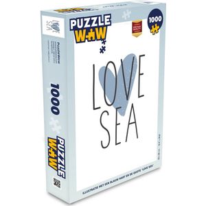 Puzzel Illustratie met een blauw hart en de quote ""Love sea"" - Legpuzzel - Puzzel 1000 stukjes volwassenen