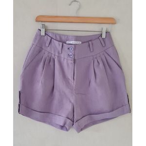 Short dames/meisjes - linnen short - bermuda - bandplooien - omslagen aan pijpen - lila - maat 34
