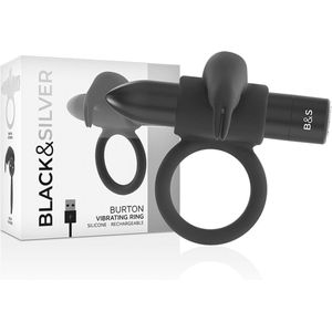 BLACK and SILVER | Burton - Vibrating Cock Ring - 10 Modes Black | Cockring | Sex Toy for Couple | Sex Toy for Man