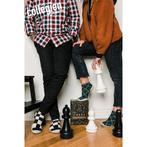 COLLÉGIEN SLOFFEN CHECKERBOARD-22/23 / Gevoerde Pantoffels met antislipzool / Instappers Zwart wit - 22/23 (3142253683801)