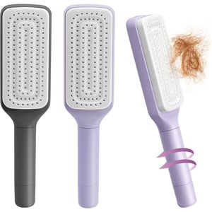 Set van 2 zelfreinigende kammen - Met massagefunctie - Paars en Grijs