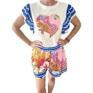 Setje, t-shirt+short, panter, one size