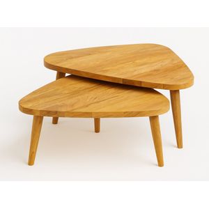 Salontafel Alberto driehoekig set van 2 mangohout - 85 x 85 x 42 cm