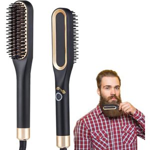 Vmxlso Stijltang voor heren, stijltang voor heren, stijltang met 3 instelbare temperaturen, snelle opwarming, professionele elektrische stijlborstel, uniseks