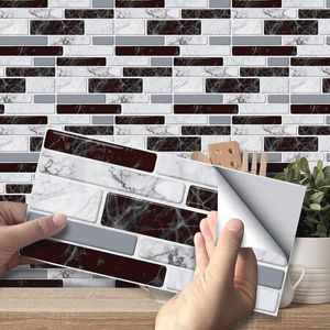 27 stuks tegelstickers zwart wit marmer voor keuken en badkamer - waterdicht, zelfklevend, antislip 3D baksteeneffect
