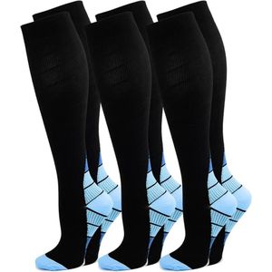 3 paar compressiekousen voor mannen en vrouwen - Compressiesokken met gemengde kleuren in kleurverloop - Atletische kuitsokken - Geschikt voor hardlopen, sporten, fietsen, vliegreizen en zwangerschap, herstel - S/M