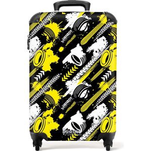 NoBoringSuitcases.com® - Handbagage koffer lichtgewicht - Reiskoffer trolley - Patroon van gele en grijze bandensporen - Rolkoffer met wieltjes - Past binnen 55x40x20 en 55x35x25