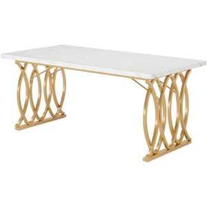 Bureautafel – Werktafel – Thuiswerkplek – Studiebureau – Kantoormeubel – Stevig Metaal Frame – Krasbestendig Tafelblad - 160 x 80 x 75 cm - Wit & Goud