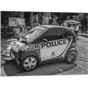 Vlag - Kleine Politieauto Geparkeerd (Zwart-wit) - 80x60 cm Foto op Polyester Vlag
