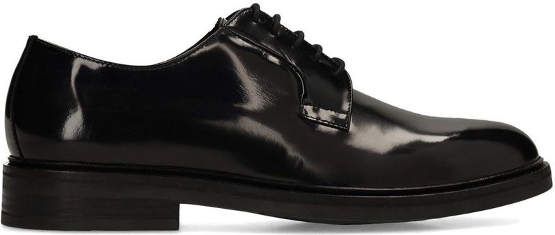 Manfield - Heren - Zwarte lak leren veterschoenen - Maat 40