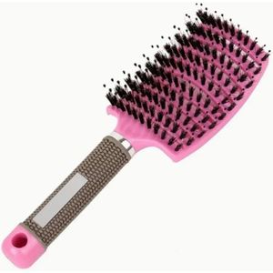 Oasins Anti-Klit Haarborstel - Curved - Roze - Detangle Brush | kappers borstel| ontwarrend haar| Curved | Ronde| haar borstel | varkenshaar | zwijnenhaar |