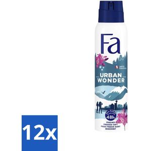 12 x Fa - Deodorant Spray - Urban Wonder - Aardbei - 48 uur Bescherming - 150 ml - 48 Uur Deodorant - Deodorant Spray - Aardbei Geur - Fa Deodorant - Deodorant Voor Dames
