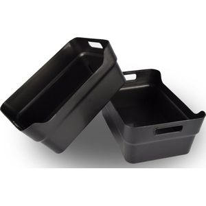 Set van 2 Zwarte Opbergboxen | 100% Gerecycled Plastic, Waterdicht | 23.5cm x 14cm x 34cm | Veelzijdig voor Huishouden, Kantoor, Keuken en Meer