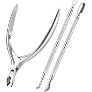 Nagelriemtrimmer Nagelriemverwijderaar met nagelriemduwer, professionele roestvrijstalen duurzame pedicure- en manicure-instrumenten, kniptang, schaar, tondeuse voor vinger- en teennagels, dode huid, zilver, zilver