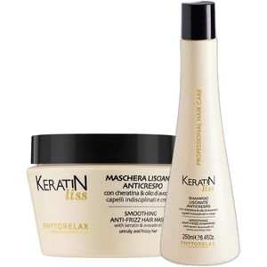 Phytorelax Keratin Liss Set – Shampoo + Haarmasker – Anti-Frizz & Anti-Klit – Met Keratine & Avocado-olie – Voor Pluizig, Droog & Onhandelbaar Haar – 2x250ml