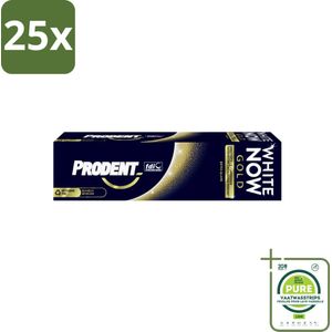 25 x Prodent – Tandpasta – White Now Gold – 75 ml - Grootverpakking - Witte Tanden - Directe Whitening - Tandpasta Met Fluoride - Glanzende Glimlach - Blauw-saffierpigmenten