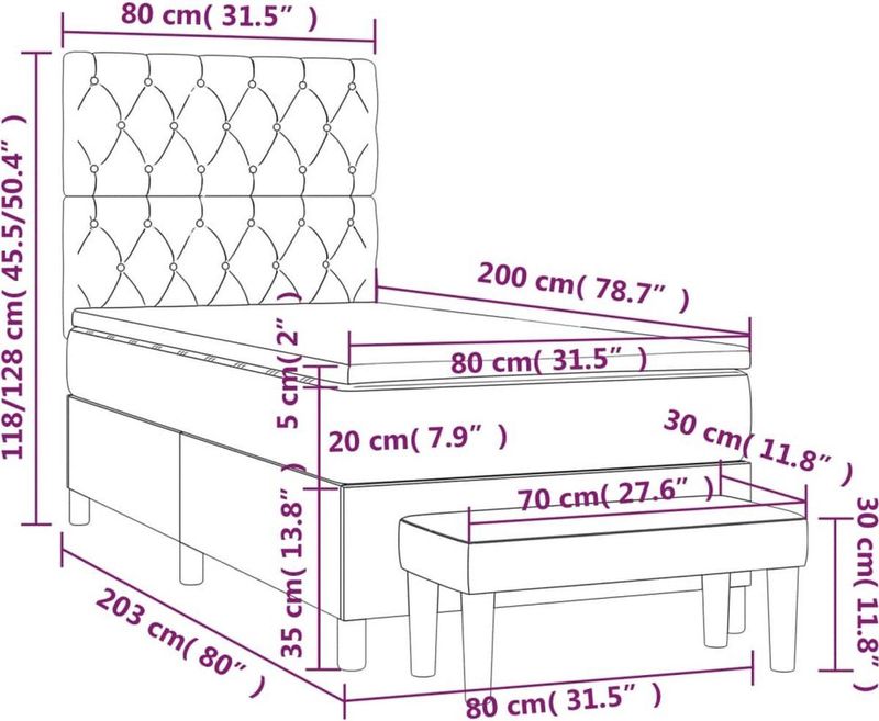 vidaXL - Boxspring - met - matras - stof - blauw - 80x200 - cm
