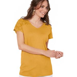 T-shirt met V-hals en strik van kant en lint