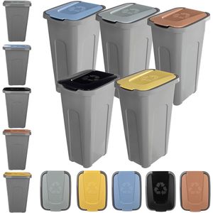 KADAX Vuilnisemmerset voor afvalscheiding, 5 x 30 liter, afvalemmerset voor afvalscheidingssysteem, afvalsorteerder, afvalcontainer van kunststof met klapdeksel (alle dekselkleuren)