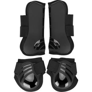 Paard Been Beschermer Elastische PU Voorkant Achterkant Laarzen - Paardrijden Pees Fetlock - Show Wedstrijd Bescherming - Maat L Zwart .