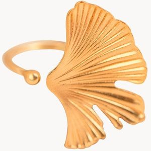Dames Ring Ginkgo - Ringen - Goudplating - Goudkleurig - 3 cm - Cadeauverpakking - GNK005R56|M