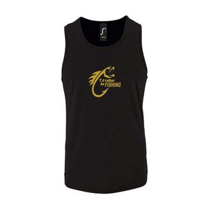 Zwarte Tanktop sportshirt met ""I'd rather be Fishing / In ga liever vissen"" Print Goud Size XXXL