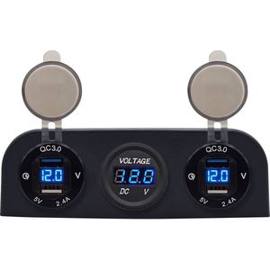 ProRide 12V USB Autolader 4 Poorten - 5V/2.4A - P19108 - Drievoudig opbouw paneel met Voltmeter