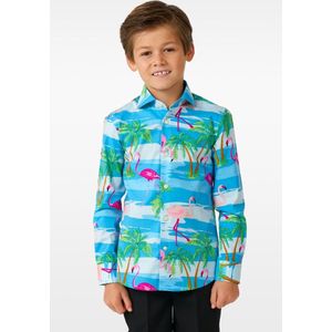 OppoSuits SHIRT LS Flaminguy Boys - Kids Carnavals Overhemd - Zomer Shirt - Mix Kleur - Maat 4 Jaar