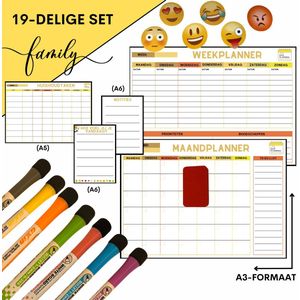 Magnetische maandplanner - magnetische weekplanner - stiften - wisser - magneten - 19-delige set - Maandplanner - Weekplanner - Huishoudtaken - Prioriteiten - Notitie - To-do - Planner koelkast - Planbord - Magneten - Boodschappenlijst - Planning