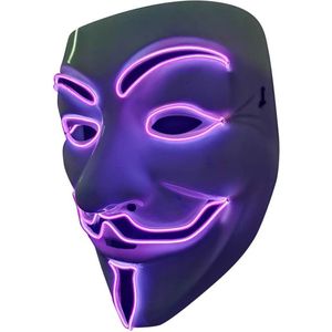 LED Masker V voor Vendetta Masker EL-draad Oplichten voor Halloween Kostuum Cosplay Feest (wit gezicht blauw neonlicht) (Purper)