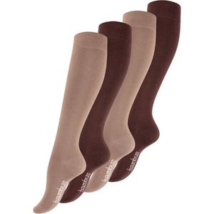 4 paar Bamboe kniekousen - Naadloos - Bruin/Beige - Maat 39-42