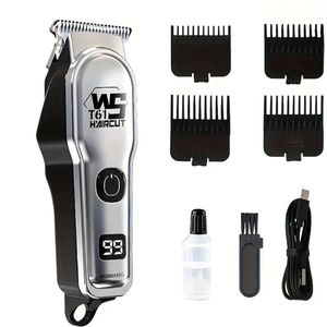 Krachtige Digitale Scheerapparaat - Mini 0,5mm Trimmer + 4 Opzetstukken - Usb-Oplaadbare Trimmer voor Gezichtshaar, Hoofdhaar en Lichaamshaar - Perfecte Lichaamshaar Verzorging - Digitale Batterij Indicator - Kleur: Zilver