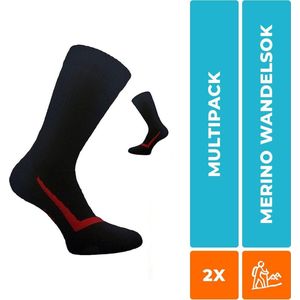 Wandelsokken - 2 Paar - Zwart - Maat 35-38 - S12 - Heren / Dames - Merino Wol